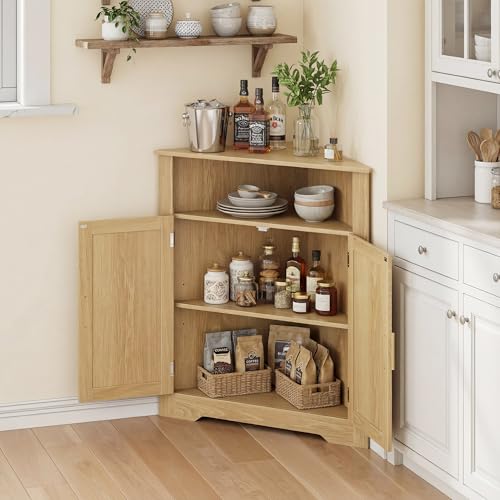 Smuxee Corner Bathroom & Kitchen Storage Cabinet with Fluted Door, Adjustable Shelves