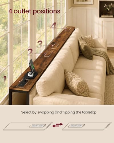 Adjustable Console Table with Power Outlet - Rustic Brown & Matte Black, 78.7"