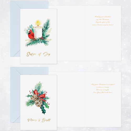 Flyab 24 Watercolor Christmas Cards Set with Gold Foil - Merry & Bright