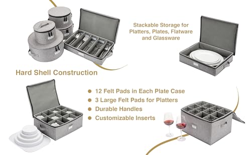 8-Piece Heavy Duty China Storage Container Set with Lid - Dish & Glass Organizer, Stackable, For Fine China and Dinnerware - Variation of THIS listing