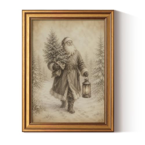 ARPEOTCY Christmas Santa Wall Art 12x16 Inches Vintage Gold Frame