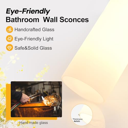 Meybiok Brushed Gold & Milky White Glass Wall Sconces Set of 2, Modern Bathroom & Living Room Lighting - Hardwired 22 Inch
