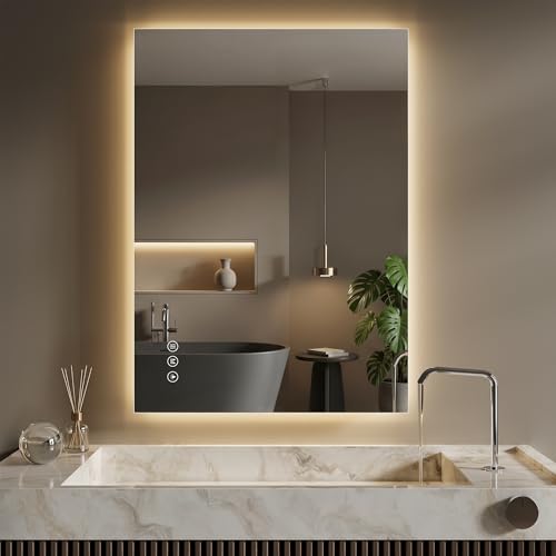 White 24x36 Inch LED Bathroom Mirror with Lights, Anti-Fog, Dimmable Backlit