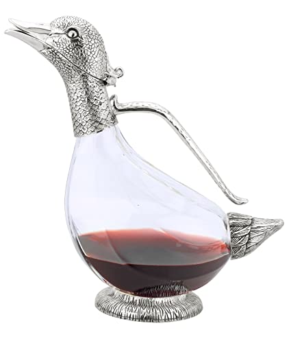 Rigeli Silverplated Duck Decanter 750ml Wine Carafe with Handle - Elegant Gift for Men & Women