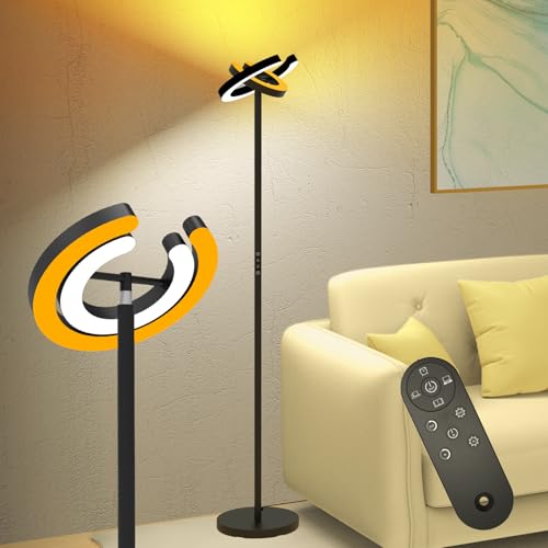 Black EPABINA 75.5-Inch Dual Rotatable C-Shaped LED Floor Lamp with 2 Ring Lights
