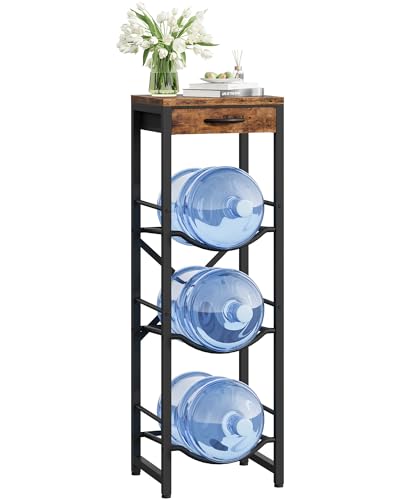 CHOEZON 5-Gallon Water Jug Holder - Rustic Black & Brown, 3-Tier Storage Shelf with Drawer, 13.4''L x 11.8''W x 45.3''H