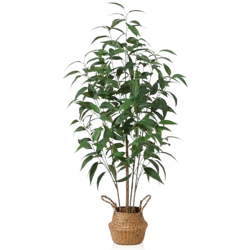 4Ft Artificial Eucalyptus Tree with Basket & Silk Leaves - Faux Indoor Outdoor Plant - Ferrgoal