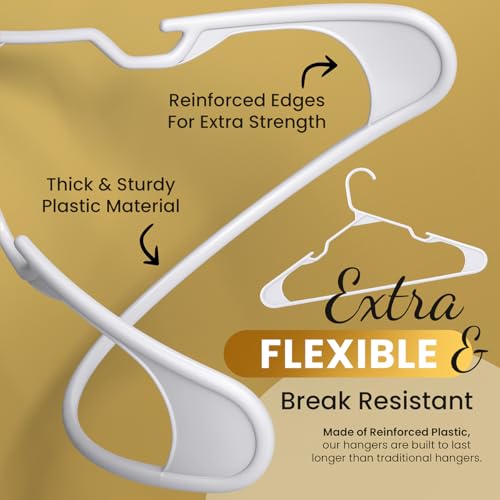 100 Pack Adult Plastic Hangers for Shirts Pants Coats Dresses & Skirts - White, Slim & Durable