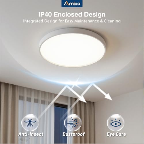 Amico 12 Inch 6-Pack Dimmable LED Flush Mount Ceiling Light - 2400LM, 5CCT