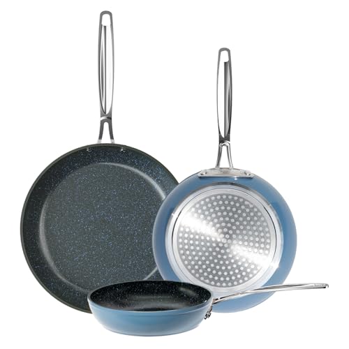 Nuwave 3-Piece Forged Non-Stick Frying Pan Set - 8, 10, 12 Inches, Cozy Blue