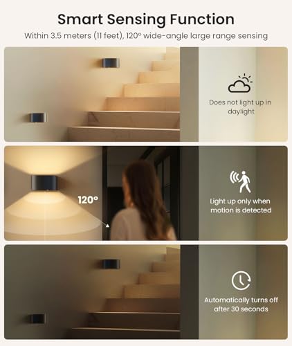 Wireless Motion Sensor Wall Light 4 Pack Black with Remote Control - Rechargeable LED Indoor Sconce