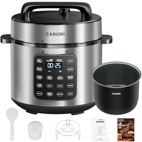 Carori 6 Qt Electric Pressure Cooker with 9 Functions, Programmable Touchscreen, Silver