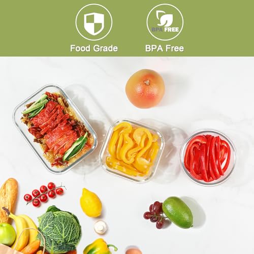 BAYZZ 15-Pack Gray Glass Food Storage Containers Set with Airtight Lids