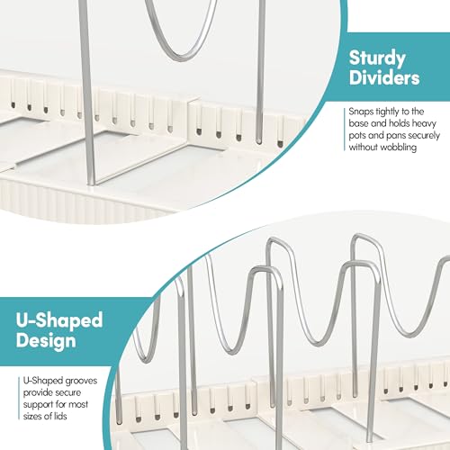 White Expandable Pan Organizer with 12 Adjustable Dividers - Inside Cabinet Storage