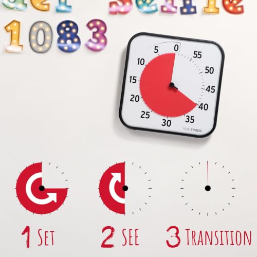 Kids Visual Timer 12 Inch Black & Red 60-Minute Desk & Classroom Clock with Dry Erase Card