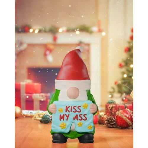 3.5'' Funny Christmas Gnomes Figurine, Mini Naughty Gnomes Figurines, Handmade Resin Statue Gnome Gifts for Christmas Decorations Indoor Christmas Tree, Display on Mantel, Window Sill or Fairy Garden