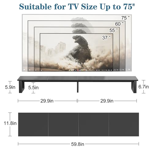 59 Inch TV Riser Stand with Steel Legs - Black, Fits 32-75 Inch TVs