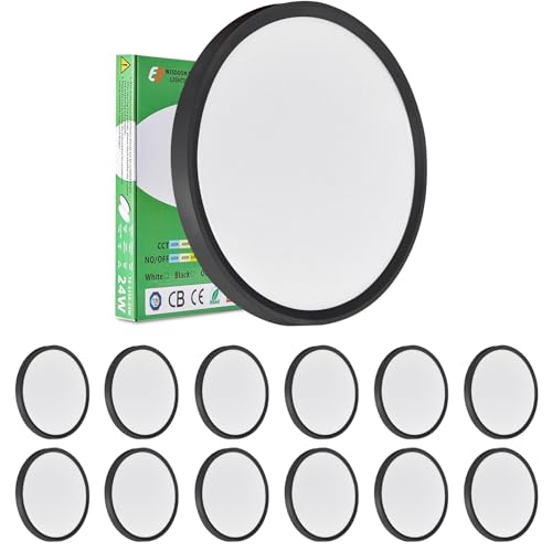Black 12-Pack LED Flush Mount Ceiling Light - 24W, 2520LM, 3CCT, Slim & Waterproof