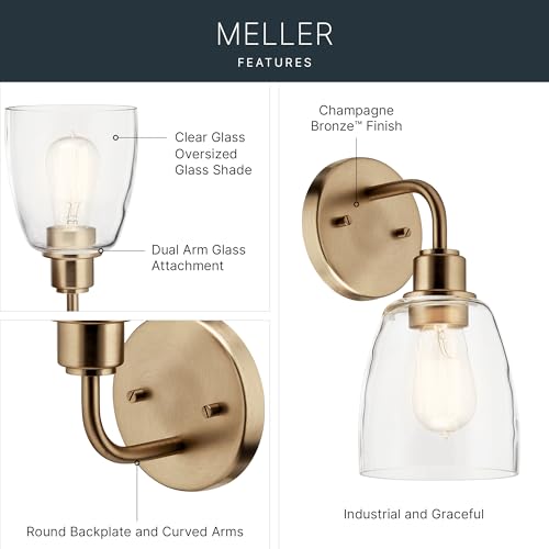 Kichler Meller 11.25 Inch Wall Sconce - Champagne Bronze, Industrial Exterior Light