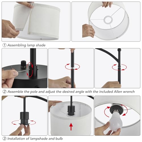 Black 2-Pack Bedside Table Lamps with USB-C & A Ports, Dimmable 23.5 Inch Set