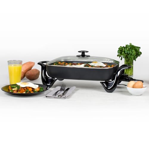 Electric Skillet 16-Inch with Glass Cover Nonstick Cooker for Frying & Baking - Skillet