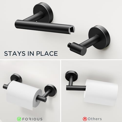 Matte Black Bathroom Accessories Set - 4-Piece Wall Mount Hardware with Pivoting Toilet Paper Holder & Adjustable Towel Ring