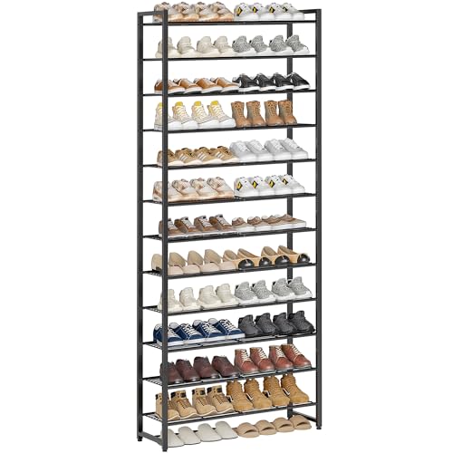 Nunsino 12 Tier Metal Shoe Rack Organizer - Black, Holds 60 Pairs