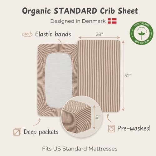 Huxie 2-Pack Organic Cotton Muslin Crib Sheets Fog/Stripe | 28x52 Inches