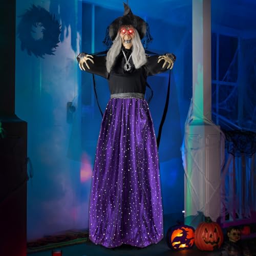 47-Inch Light-Up Talking Halloween Witch Decor Outdoor Indoor Haunted House Animatronics
