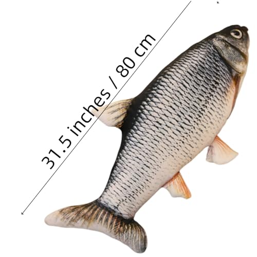 31.5 inches / 80 cm Simulation Fish Plush Toy £¬Soft Fish Cushion Pillow Grass carp Plush Pillow Stuffed Toy Throw Pillow for Home Decoration Gift Kids Stuffed Animal Toy