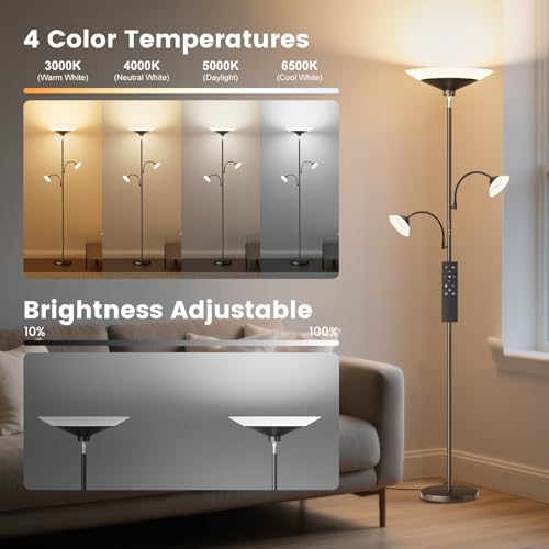 SIBRILLE 42W 3-Light Torchiere Floor Lamp, LED Tree Standing Lamp