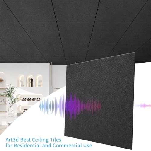 Art3d Acoustic Drop Ceiling Tiles 2x2 ft Black 12-Pack - Sound Absorbing Tiles
