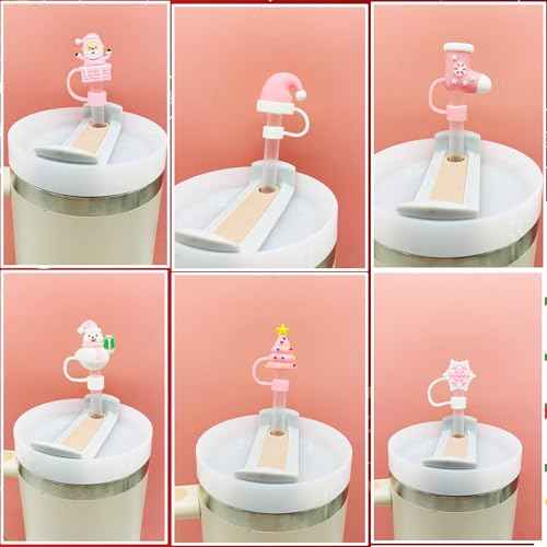 8pcs Christmas Straw Topper for Stanley Cup Accessories Santa Claus Christmas Tree 10mm Silicone Straw Covers Cap for Stanley 30 & 40 Oz Tumbler Christmas Gifts