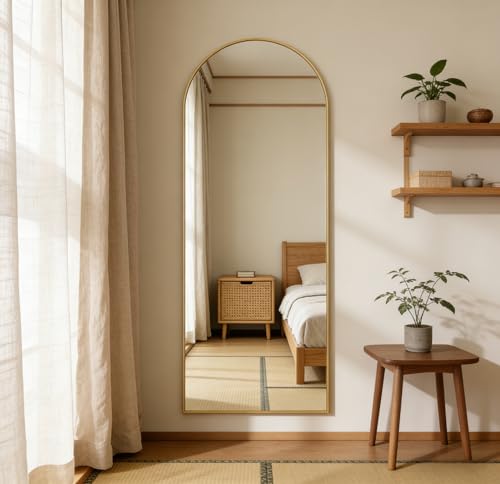 Gold 14x48 Inch Full Length Arched Wall & Door Mirror - Over Door & Wall Mountable