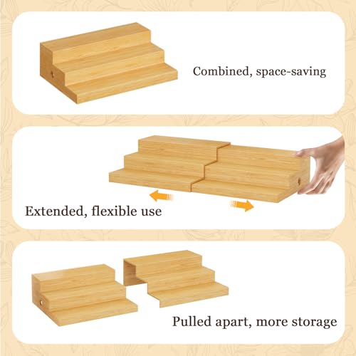 2-Pack Expandable Bamboo Can Organizer for Pantry Display, Holds 48
