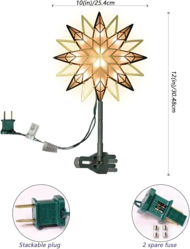 12" 10L Christmas Snowflake Tree Topper, Star Light, Clear Top