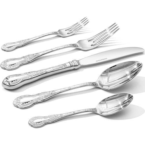 KINGSTONE 20-Piece Vintage Flatware Set for 4 - Silver 18/10 Stainless Steel