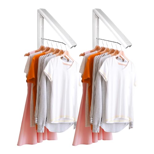2 Pack Wall Mounted Clothes Drying Rack - 60 lb Capacity, Space-Saving Retractable Design