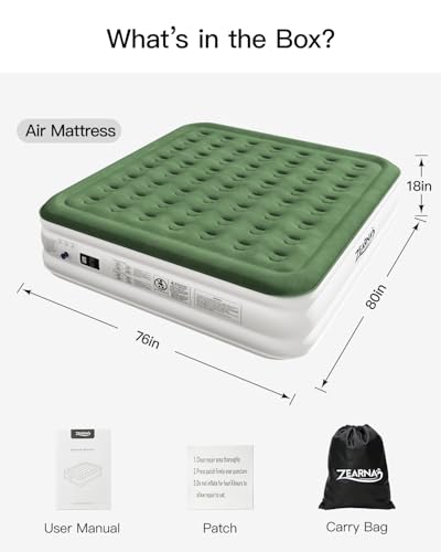 King Size Air Mattress with Built-in Pump - 18 Inch Raised Blow Up Bed for Guests & Home - Upgraded Flocked Top - Carrying Bag Included