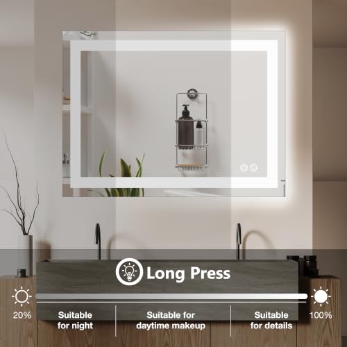 36x36 Inch LED Bathroom Mirror - Anti-Fog Rectangular Vanity Mirror with Touch Dimming, Color Temp & Memory - White