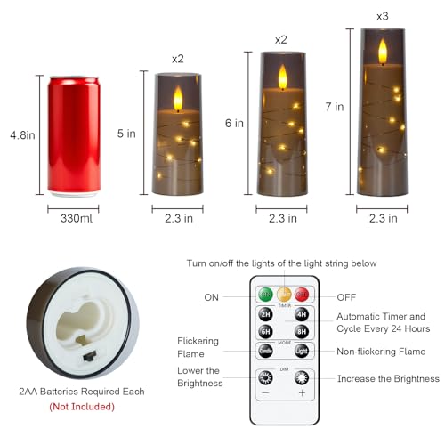 Raycare 7-Pack Grey Flameless Battery-Operated Candles with Remote & Timer