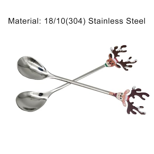 2Pcs Christmas Reindeer Coffee Spoons 5.6 Inch Elk Antler Tea Spoons