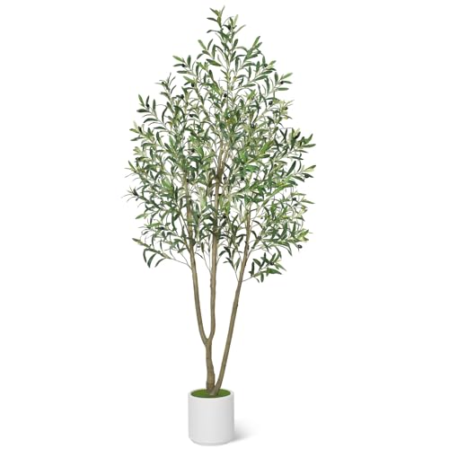 Timoo Faux Olive Tree 7FT Tall Trees Artificial Indoor with White
