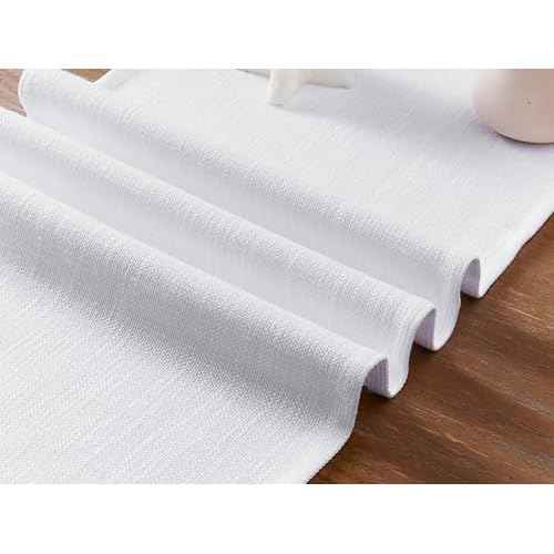 YATOJUZI White Table Runner Seasonal Summer Spring Table Runners 72 Inches Long Washable Farmhouse Rustic Table Runner Kitchen Dining Table Decoration for Christmas Home Party Decor 13x72 Inches