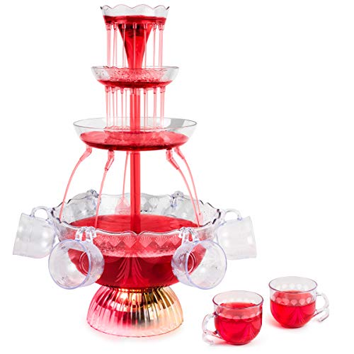 Deluxe Party Fountain 3-Tier 1.5-Gallon LED Lighted Beverage Dispenser with Cups