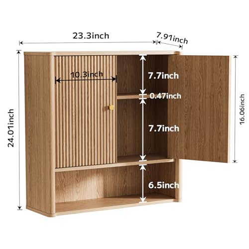 Oak Bathroom Wall Cabinet with Adjustable Shelves - Over Toilet Storage Organizer