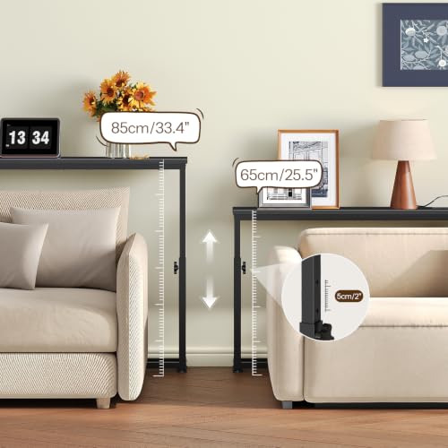HOOBRO 78.7-Inch Black Narrow Console Table with 5-Height Settings & Built-In Charging Stations — Behind Couch, Slim Design