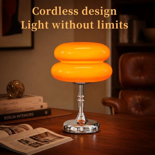 Rechargeable Cordless Mushroom Table Lamp - Touch Dimming Glass Nightlight