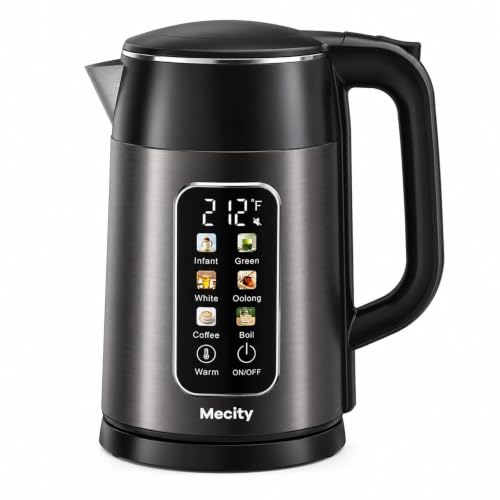 Mecity 1.7L Touch Screen Electric Kettle with Temperature Control, No Plastic Contact, Dark Grey & Black