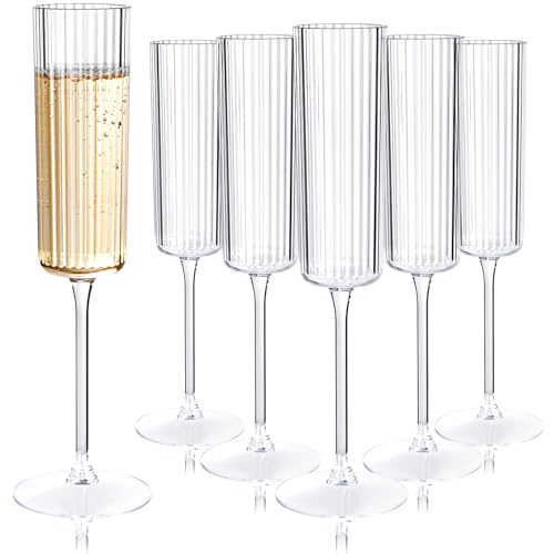 Clear Plastic Champagne Flutes 6 Oz - 24 Pack for Weddings & Parties